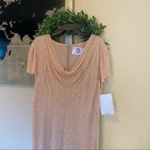 JS Collections Rose Cowl Neck Beaded Sequin Dress - Picture 3 of 11